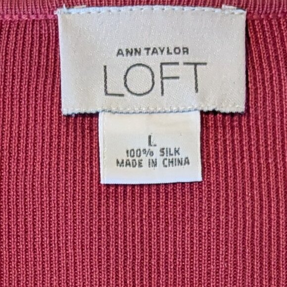 LOFT Pink Silk V-Neck Cardigan - Picture 6 of 8